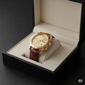 A mens gold watches elegantly presented in a gift box, symbolizing a perfect gift for special occasions.