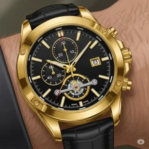 Illustration depicting a sporty real gold watches for men, combining luxury with advanced functionality.