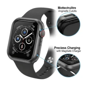 Apple Watch Ultra case designed with precise cutouts, allowing for seamless wireless charging and full compatibility with various watch bands.