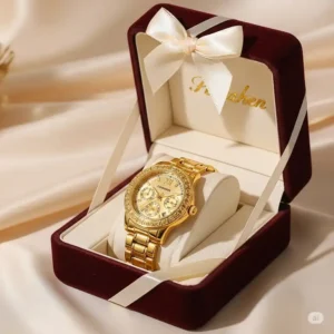 A beautifully packaged gold plated watch, presented as an ideal gift for a special occasion.