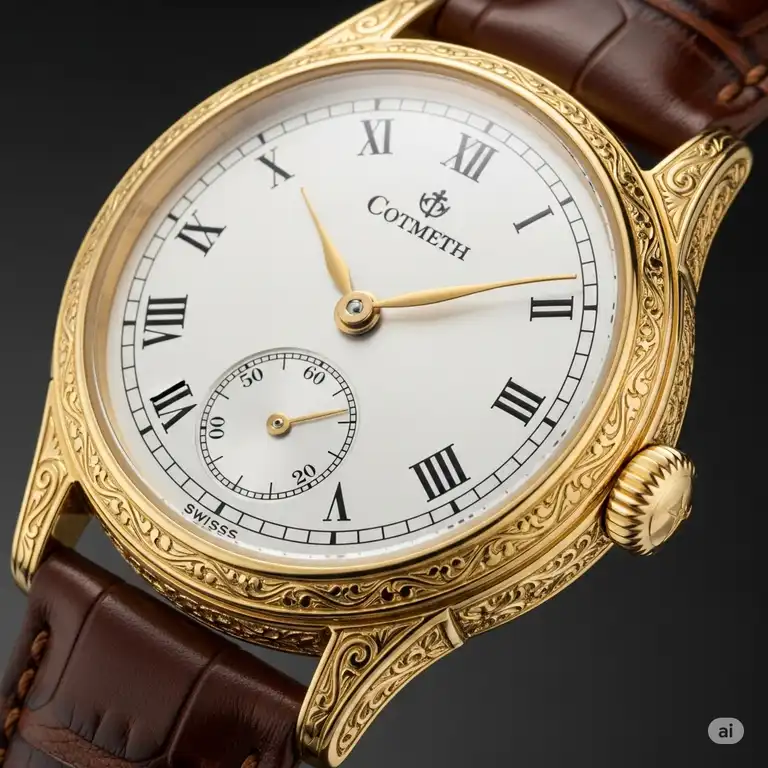 Close-up of a classic vintage gold watch with intricate detailing, showcasing timeless elegance and craftsmanship.
