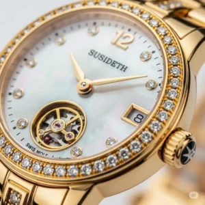 Close-up view of a luxury gold watch for women, highlighting the intricate dial and craftsmanship. Discover exquisite gold watches women desire.