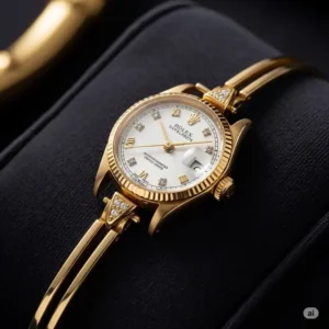 A beautiful vintage ladies Rolex dress watch, showcasing its delicate dial and slender band, perfect for formal occasions.
