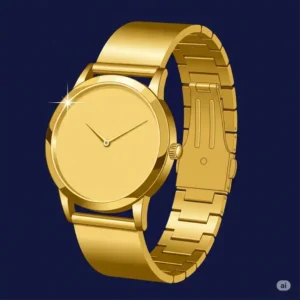 Stylized illustration of a modern solid gold wrist watch with a minimalist dial, emphasizing contemporary design and sleek lines.