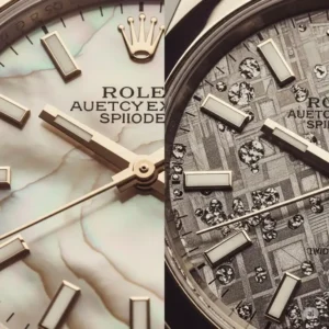 "rolex watch dial made with unique materials, highlighting exquisite textures."
