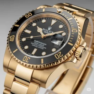 A robust solid gold Rolex watch, showcasing its iconic bezel and bracelet design.