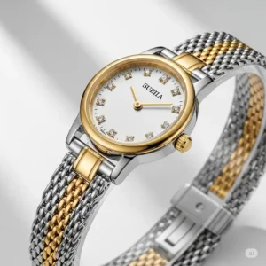 Stylish women's watch with a delicate blend of watch gold and silver, adding a touch of class to any outfit.