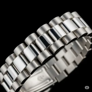 "Distinctive Rolex President rolex watch bracelet crafted from precious metal, featuring semi-circular three-piece links, exclusive to select Rolex watches."