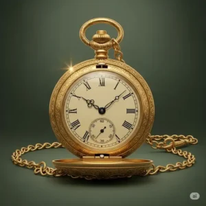 An illustration of a classic vintage 24k gold watch, exuding timeless elegance and historical value.