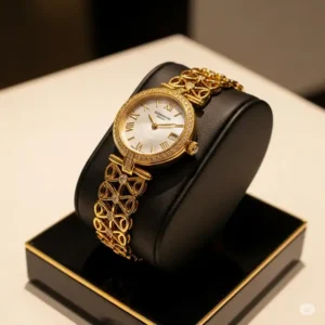 Stunning gold watch for women on a polished display stand, ideal for discerning collectors. Explore luxury gold watches women appreciate.