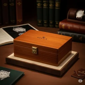 A vintage Rolex box on display, suggesting the historical legacy and enduring value of these collectible timepieces.