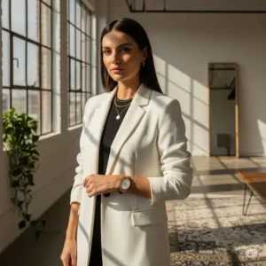 Lifestyle shot of a woman with a stylish gold watch, perfect for a chic and modern look. Highlighting the elegance of gold watches women wear daily.