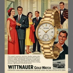 Wittnauer watch gold elegantly displayed on a velvet jewelry cushion, emphasizing its luxurious appeal.