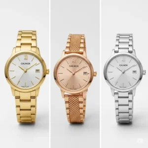 Comparison of women's gold watches in different shades: classic yellow gold, elegant rose gold, and modern white gold. Choose from various gold watches women's styles.