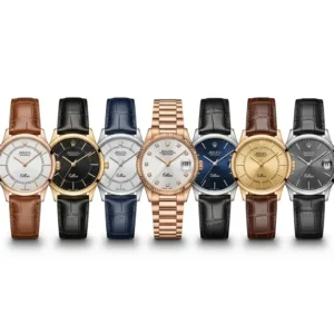 A side-by-side illustration of several cellini rolex watches in different finishes and colors, showcasing the variety within the collection.