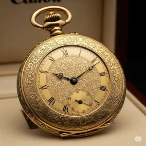 An antique golden pocket watch with ornate engravings, evoking a sense of timeless elegance and history.