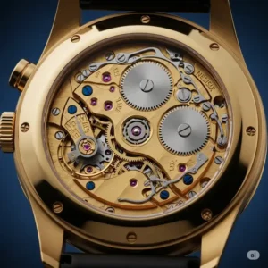 Intricate mechanical movement visible through the case back of a premium solid 18k gold watch men's.