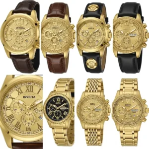 Diverse collection of Invicta gold watch mens, showcasing various styles and designs.