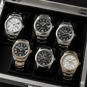 A curated collection of different Rolex models, each featuring unique interpretations of Arabic numerals on their dials, showcasing the variety and appeal of this aesthetic.