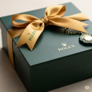 A beautifully wrapped Rolex box, conveying the idea of a luxury gift or special occasion presentation.