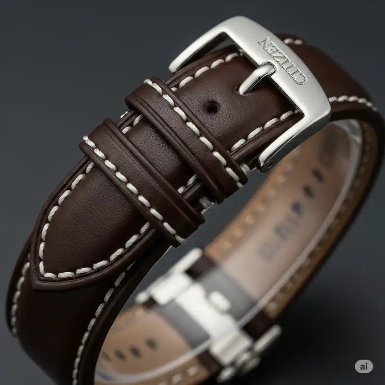 A close-up shot of a stylish, high-quality citizen replacement watch bands, showcasing its intricate stitching and durable material.