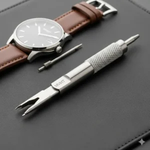 A detailed image of a specialized spring bar tool, essential for an easy mvmt watch strap replacement.