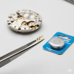 Fine-tipped precision tweezers for carefully handling small watch parts and the new battery.