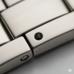 A watch band link for watch band pin replacement.