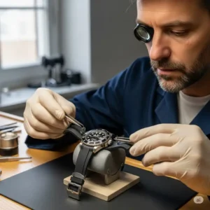 A professional cleaning a rolex watch band replacement