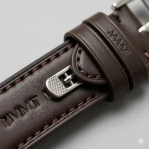 A close-up view of an MVMT watch strap with a quick-release lever, highlighting its easy-to-use design for mvmt watch strap replacement.