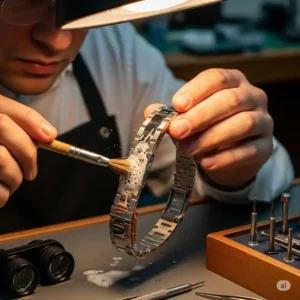 A customer trying on a rolex watch band replacement