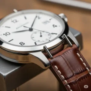 A final shot of a watch with its band securely attached after a successful pin replacement.