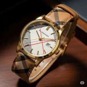 A classic Burberry watch with a newly replaced band, looking fresh and stylish.