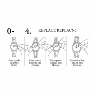 A simple instructional diagram or graphic showing the process of a Kate Spade watch band replacement from start to finish.