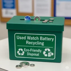 A designated collection box for the safe and eco-friendly disposal after a watch battery replacement sr920sw.