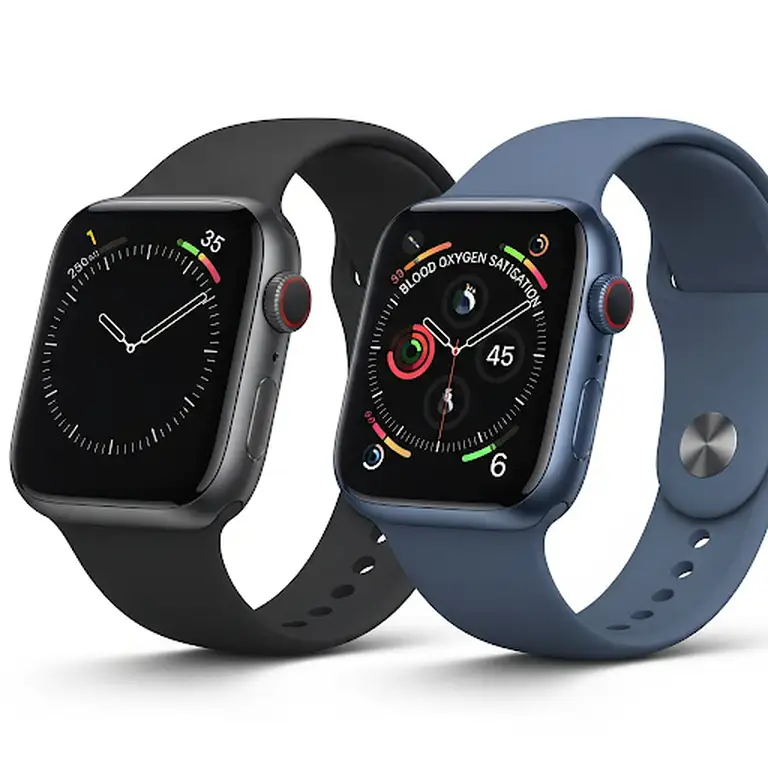 A side-by-side comparison of the apple watch series 5 vs 6, highlighting the subtle design differences and various color options.
