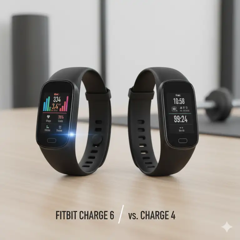 A side-by-side visual comparison of the Fitbit Charge 6 vs 4, highlighting their design differences and key features for users deciding between the two trackers.