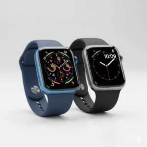The apple watch series 5 vs 6 showcasing the brighter always-on display on the Series 6 and the new blue color finish.