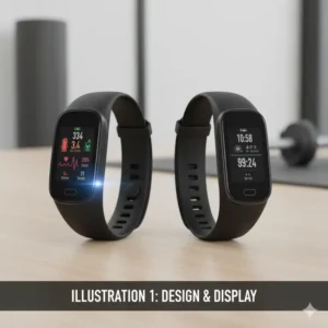 An illustration showcasing the sleeker design and brighter AMOLED display of the Fitbit Charge 6 vs 4's grayscale screen. 