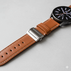 Close-up of a person's wrist wearing a Galaxy Watch 6 44mm with the black Sport Band, showcasing its comfortable and sweat-resistant design.