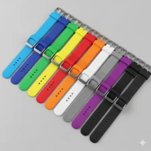 A colorful collection of durable, waterproof silicone smartwatch watch strap, perfect for fitness and sports.