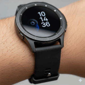 A detailed shot of the Hybrid Leather Band for the galaxy watch 6 44mm bands, highlighting the sleek stitching and magnetic clasp.