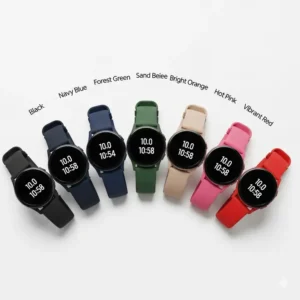 A visual guide of various color options for the Samsung Galaxy Watch 7 44mm band, from classic black to vibrant red.