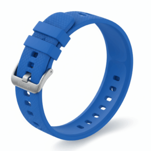 A shot of a vibrant blue silicone sports 20mm Galaxy Watch band, perfect for workouts and active use.