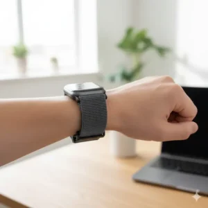 An adjustable elastic watch strap designed specifically for Apple Watch, demonstrating a secure and custom fit.