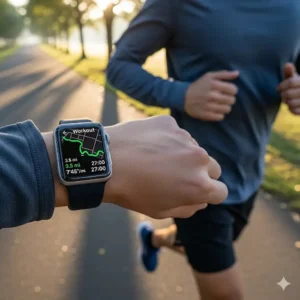 A runner using the GPS feature on the Apple Watch MTF32LL/A to track their route. 