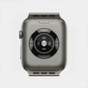 The back of the Apple Watch Ultra casing, detailing the ceramic and sapphire crystal back, the sensor array for health tracking, and the screw-on design for water resistance.