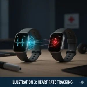 A visual representation of the advanced multi-path optical heart rate sensor and ECG app feature available on the Fitbit Charge 6 vs 4. 