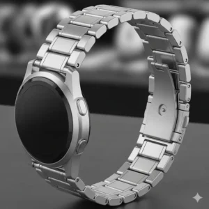 A stylish stainless steel metal link galaxy watch 3 45mm bands with a secure clasp.