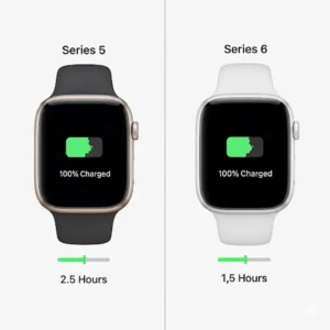  A visual comparison of the battery charging speeds for the apple watch series 5 vs 6.